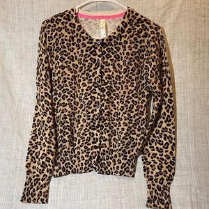 Girls Leopard Print Button Up Sweater. Size XL 14/16. Like New